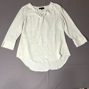 Fred David Blouse Top Womens Small White Pleated Tie Neck High Low Curved Hem